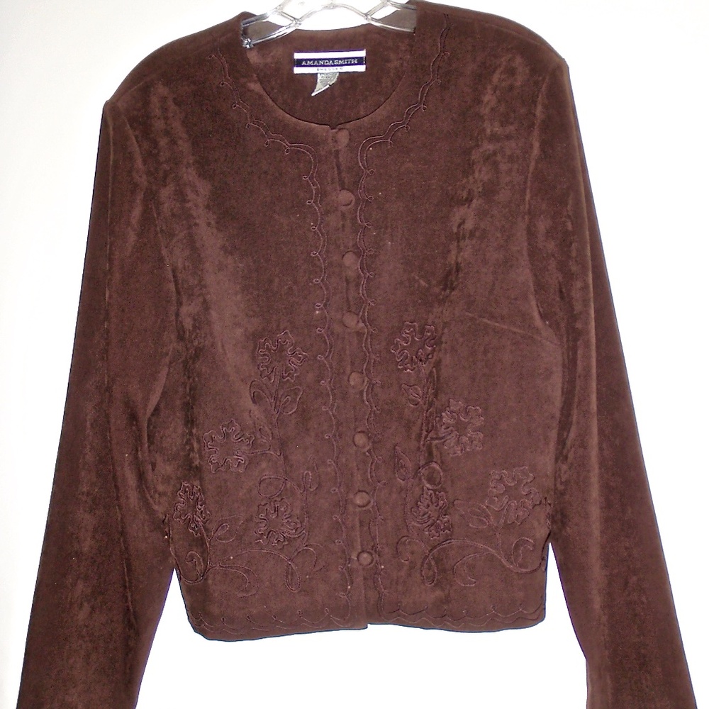 AMANDA SMITH DRESSES WOMEN'S BROWN JACKET DECORATIVE EMBROIDERED FRONT SIZE 16